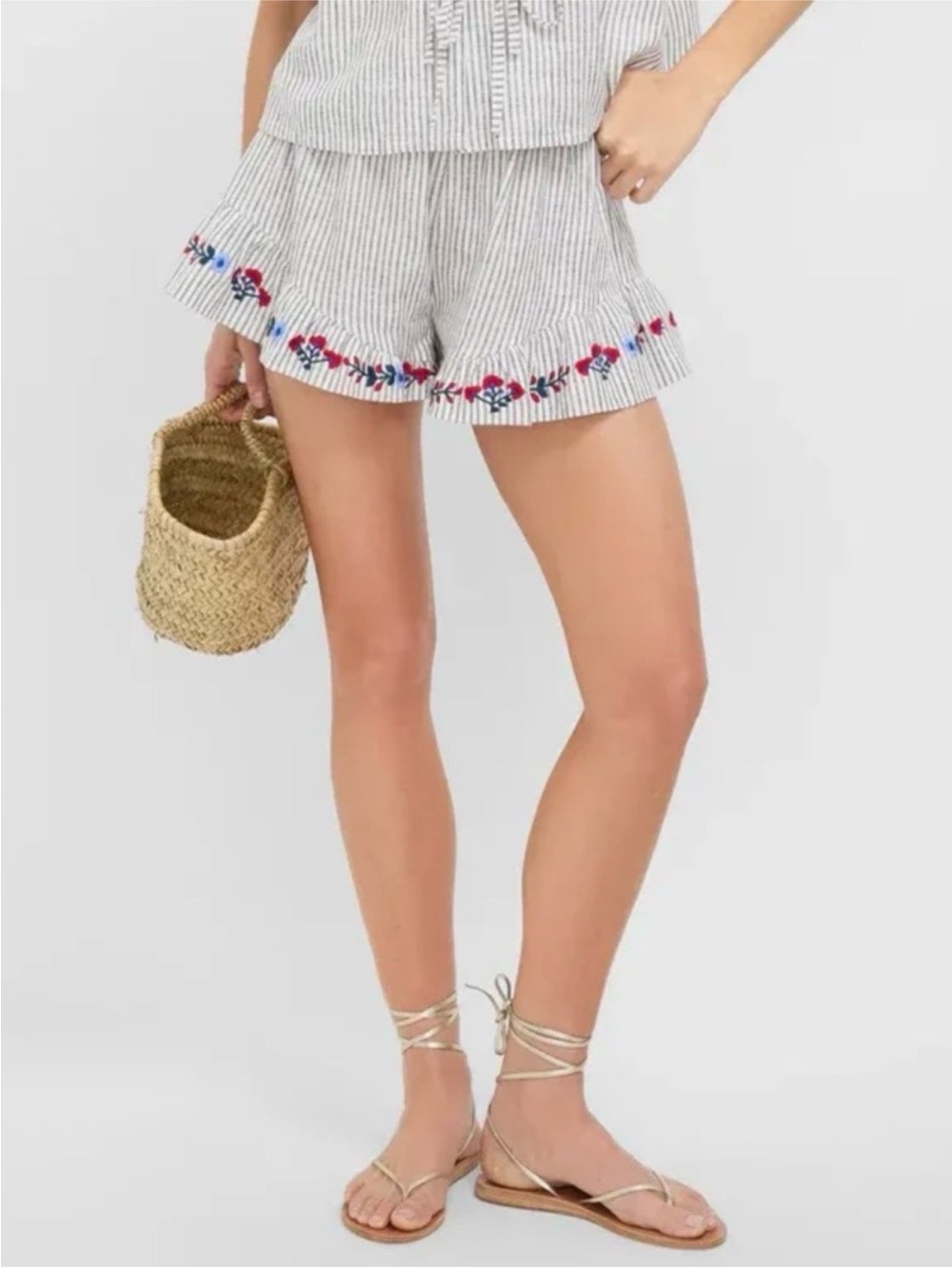 NWT ✧💎 Caroline Constas 💎✧ Embroidered Ruffle Hem Shorts Size S